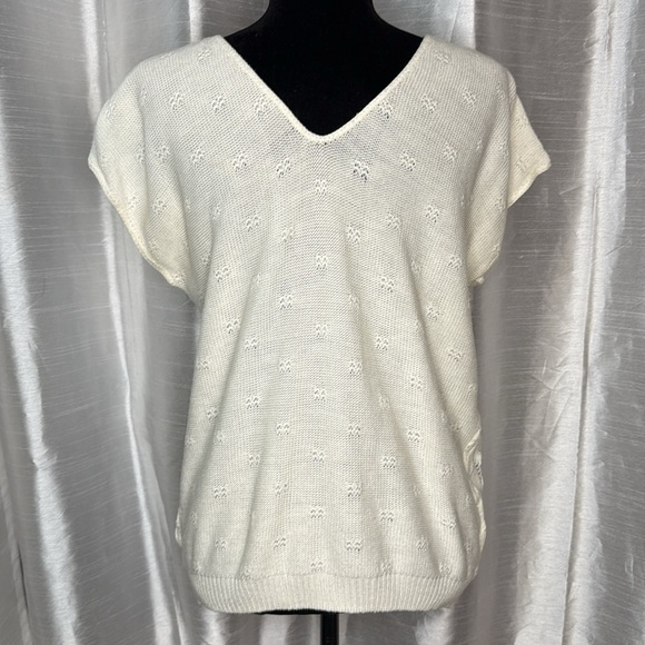 Vintage Helen Sue Acrylic Ivory Open CableKnit Short Cap Sleeve Sweater - Picture 3 of 8